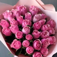 Моно букет Кенийская розовая роза 35шт 0