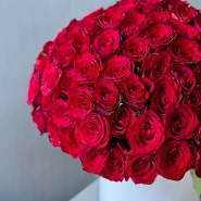 101 красная роза Кения в шляпной коробке  3