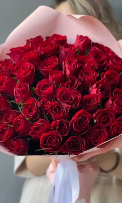 51 красная Роза Кения «Love»