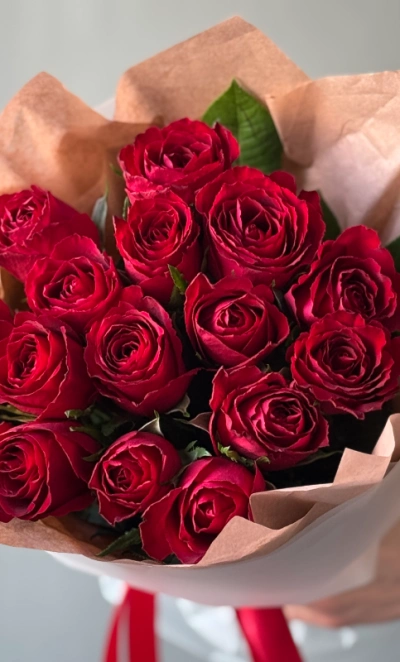 Красная роза кения 15шт в упаковке