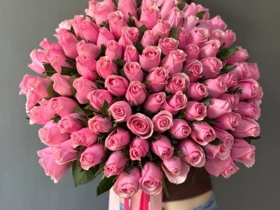 101 роза кения розовая под ленту