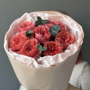 Роза Пионовидная Мандарин 7шт с эвкалиптом 2