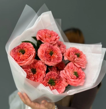 Букет пионовидная роза мандарин 9шт