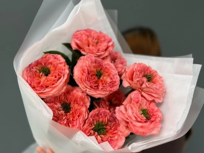 Букет пионовидная роза мандарин 9шт