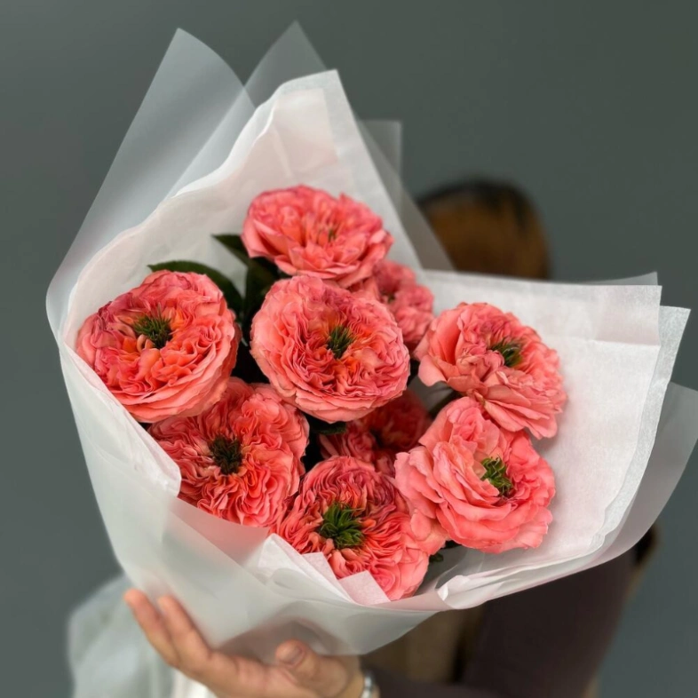 Букет пионовидная роза мандарин 9шт