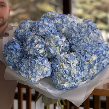 Голубые гортензии в моно букете 15