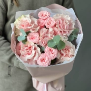 Французские розы и кустовые розы с эвкалиптом 4