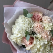 Гортензия белая с пудровыми цветами 2