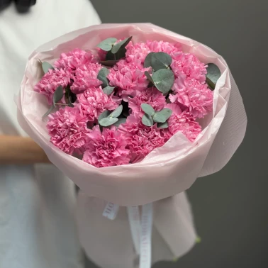 Сортовые диантусы холодно розовые с эвкалиптом 