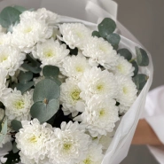 Белоснежные кустовые хризантемы с эвкалиптом 3