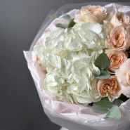 Белая гортензия и кустовая роза Pavlova 3