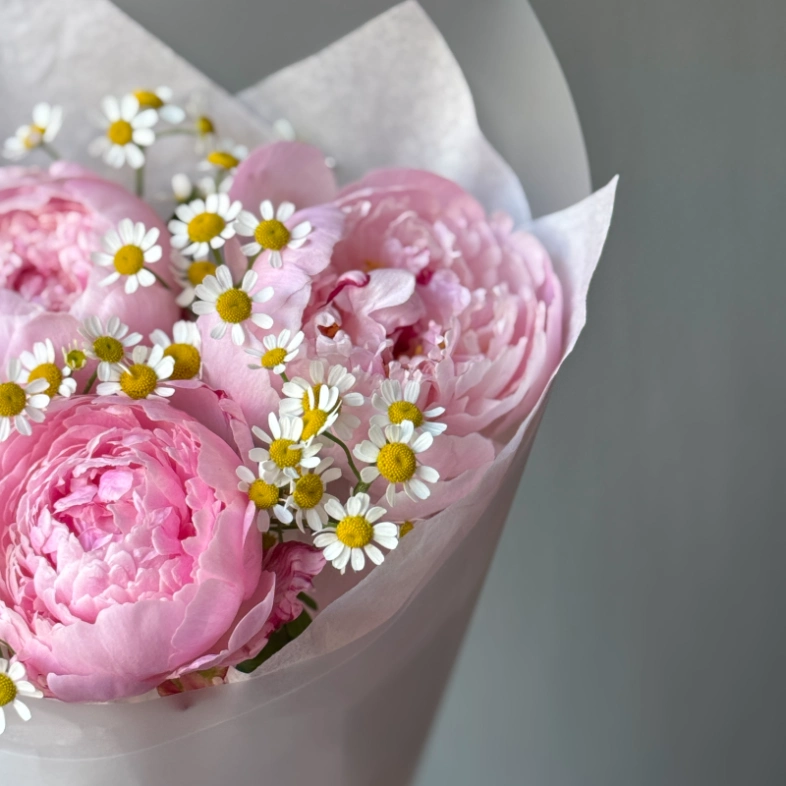 Букет пионы и танацетум