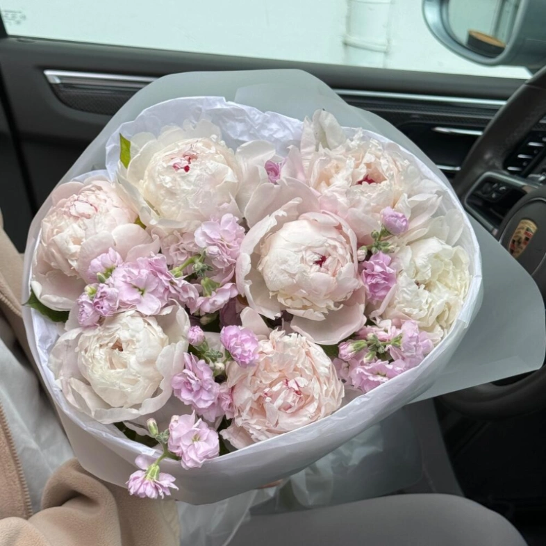 Белые пионы и маттиола