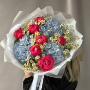 🔥Букет с пионами Coral, гортензией и ромашкой 🌺 1