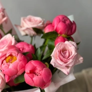 Пионы Корал Шарм и пионовидные розы  2