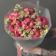 Букет «Пинацетум» / 7 пионы Coral Charm-ромашка 2