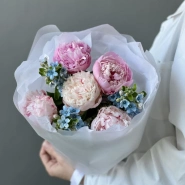 Букет «Blueberry» / 5 пион Sarah Bernard-оксипеталум 0