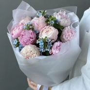 Букет «Surfingbird» / 9 пион Sarah Bernard-оксипеталум 1