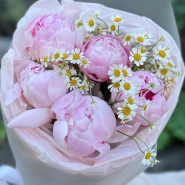 Пионы Сара Бернар и ромашка танацетум 3