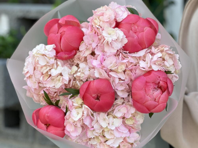 Пионы и гортензии «Очарование»