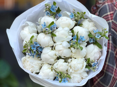 Букет «Пиокси 2.0» | белые пионы 17 - незабудки
