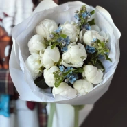 Букет «Пиокси 3.0» | пион белый 11 - незабудка 2