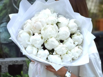 Букет «Пиономания 2.0» | белый пион 25