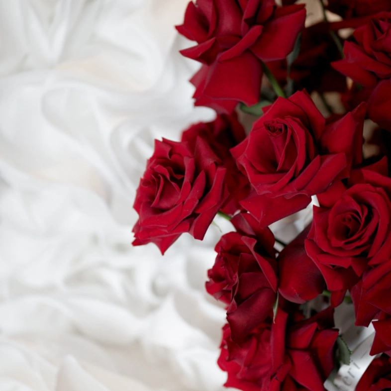 Коробка красных францу́зских роз 51