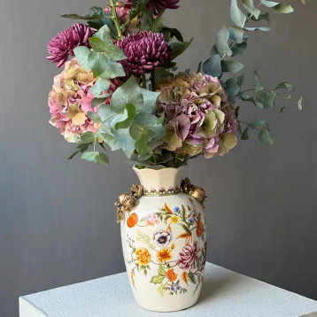 Керамическая винтажная ваза с росписью