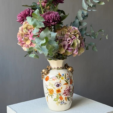 Керамическая винтажная интерьерная ваза с росписью