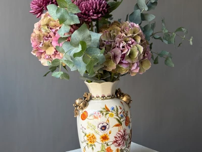 Керамическая винтажная интерьерная ваза с росписью