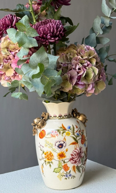 Керамическая винтажная ваза с росписью