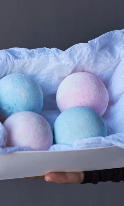 Бокс с бомбочками розово-голубой 4 шт в наборе