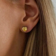 Серьги-гвоздики «Сердце» с желтым фианитом 0