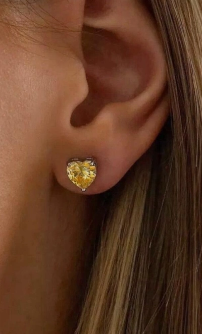 Серьги-гвоздики «Сердце» с желтым фианитом