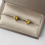 Серьги-гвоздики «Сердце» с желтым фианитом 1