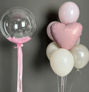 Баблз с перьями и набор Шаров «Пыльная Роза»