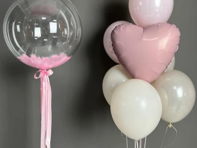 Баблз с перьями и набор Шаров «Пыльная Роза»