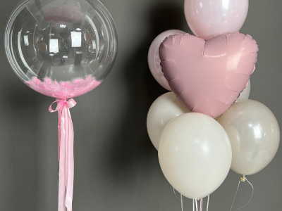 Баблз с перьями и набор Шаров «Пыльная Роза»