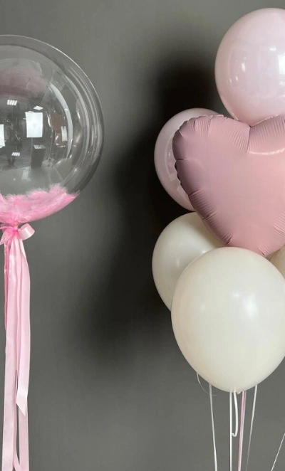 Баблз с перьями и набор Шаров «Пыльная Роза»