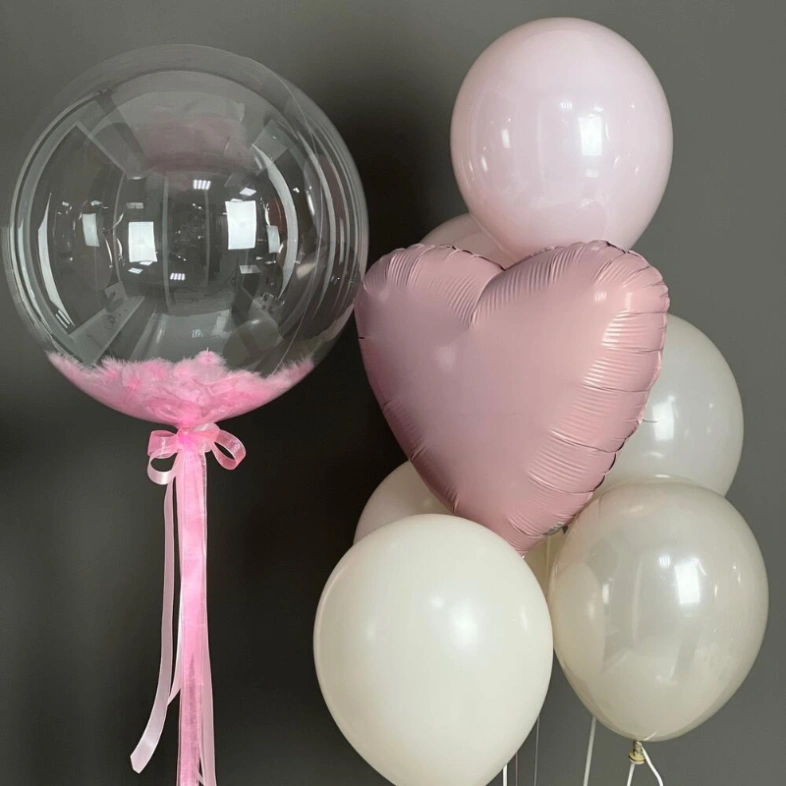 Баблз с перьями и набор Шаров «Пыльная Роза»