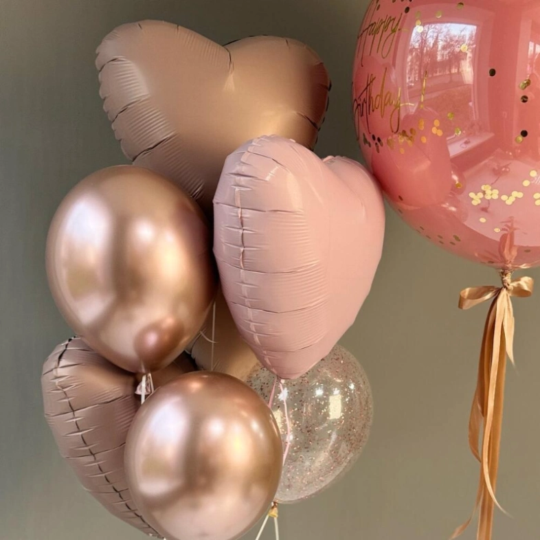 Баблз (60см) и фонтан шаров 🤎 «Happy birthday»