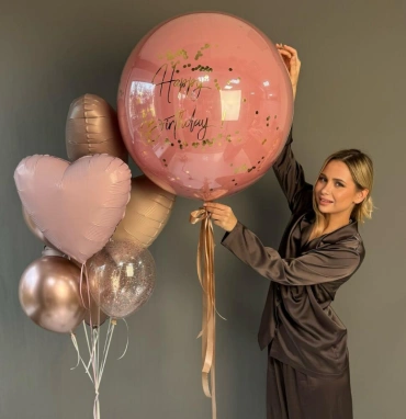 Баблз (60см) и фонтан шаров 🤎 «Happy birthday»