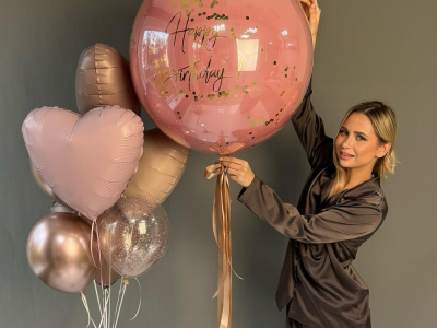 Баблз (60см) и фонтан шаров 🤎 «Happy birthday»