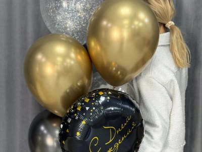 Сет шариков «С Днем рождения»🖤💛 7 шт