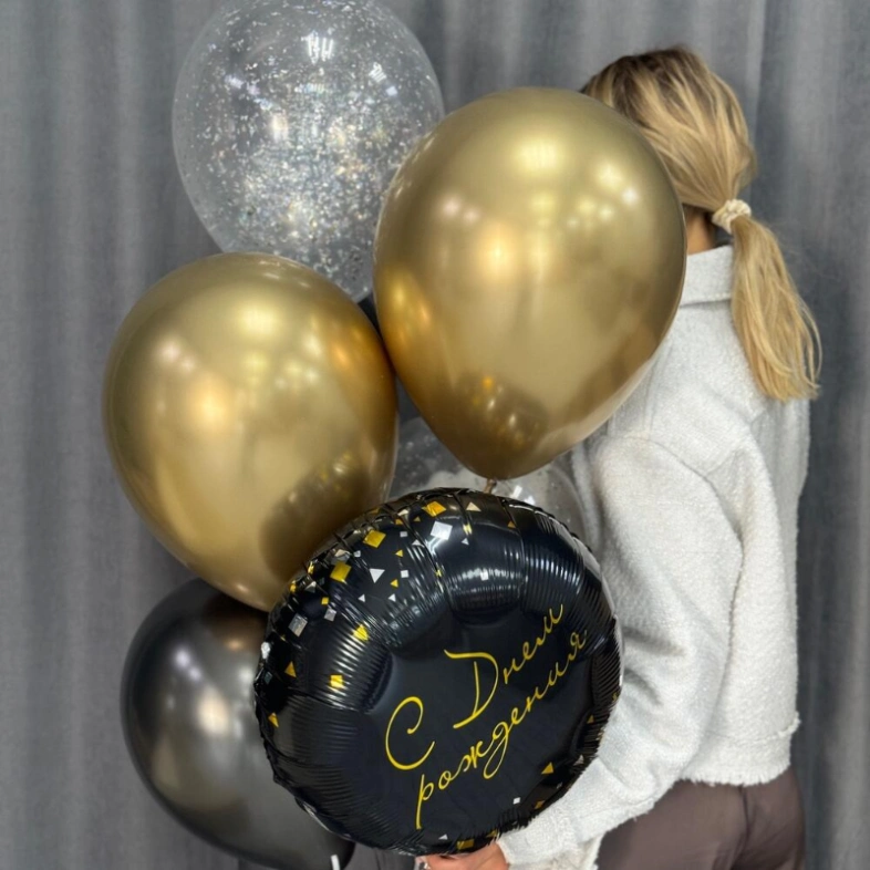 Сет шариков «С Днем рождения»🖤💛 7 шт