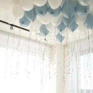 Шары в потолок ( небесно-голубые, белые, конфетти) 4