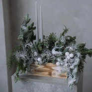 Композиция в деревянном ящике из нобилиса с интерьерными свечами 4