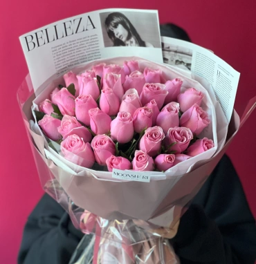 Букет розовая роза Кения 35шт
