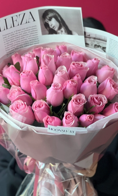 Букет розовая роза Кения 35шт